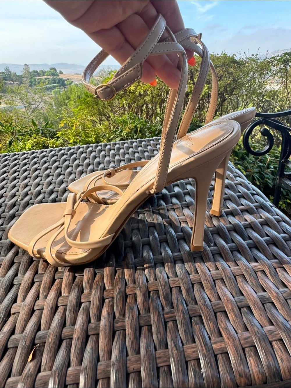 Mango MNG Nude Strappy Heeled Sandals US 9 EU 40 Square Toe